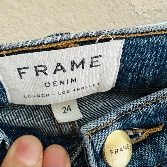 FRAME Women's Blue Le Nouveau Straight Distressed Ripped Jeans Size 24 - Picture 7 of 9